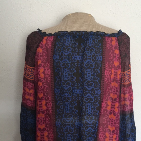 VTG Y2k BOB HALE 100% Silk Printed Sheer blouse Sz M - Picture 5 of 7